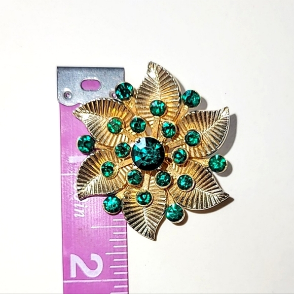 CORO LEAF WREATH GREEN RHINESTONE CRYSTAL PIN BROOCH - Picture 6 of 7